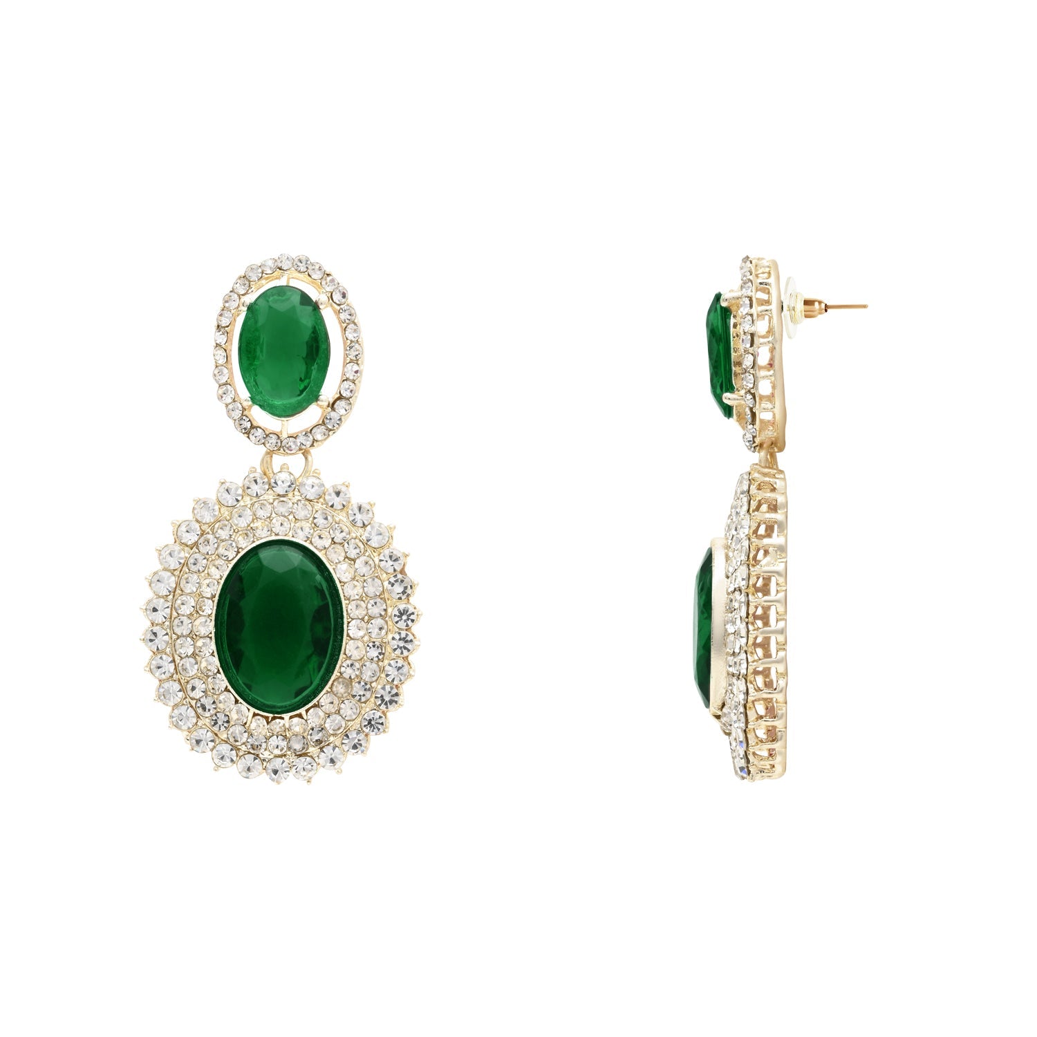 Etnico Stylish Design Crystal Diamond Necklace & Earrings Jewellery Set for Women (Green)