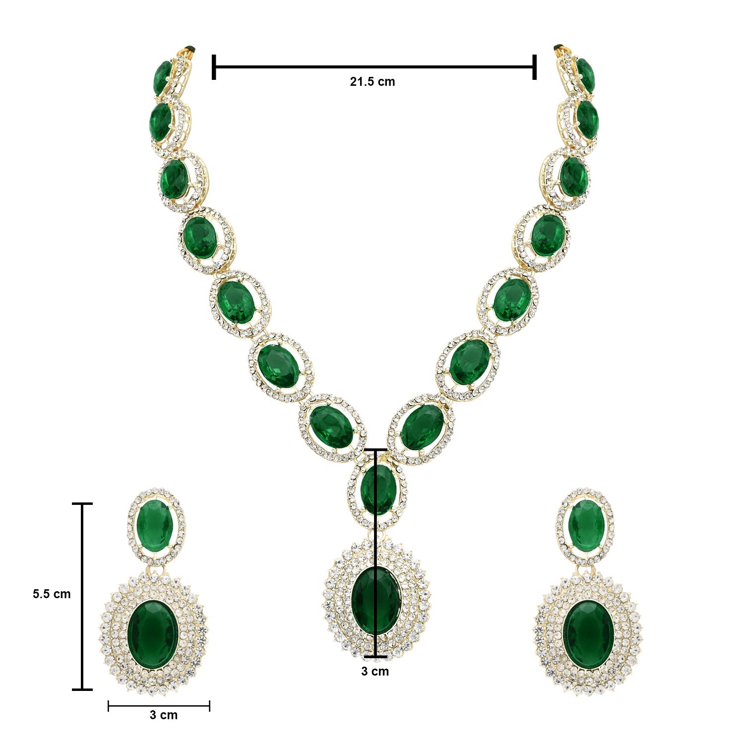 Etnico Stylish Design Crystal Diamond Necklace & Earrings Jewellery Set for Women (Green)