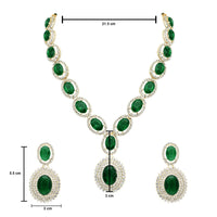 Etnico Stylish Design Crystal Diamond Necklace & Earrings Jewellery Set for Women (Green)