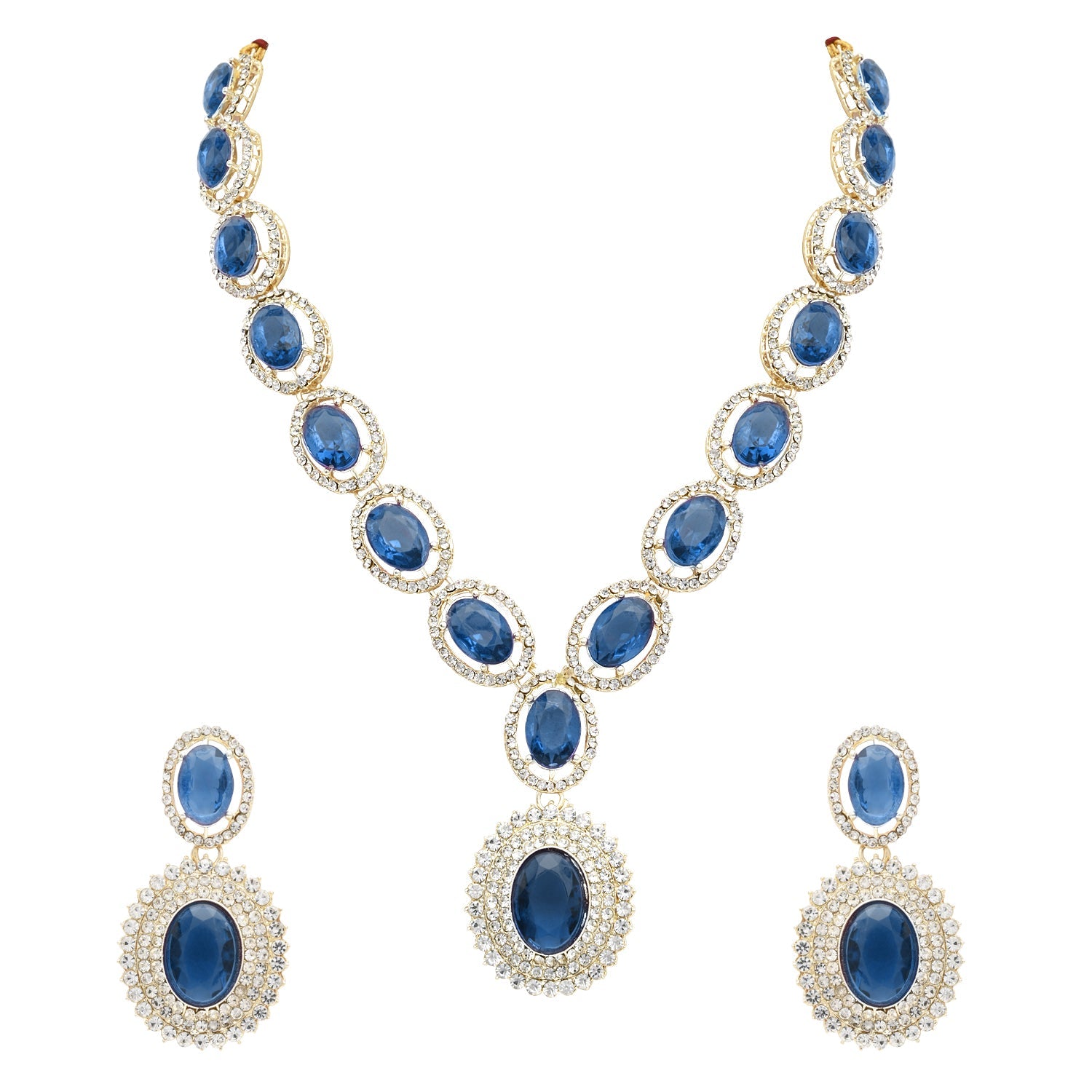 Etnico Stylish Design Crystal Diamond Necklace & Earrings Jewellery Set for Women (IJ394MO)