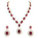 Etnico Stylish Design Crystal Diamond Necklace & Earrings Jewellery Set for Women (Wine)