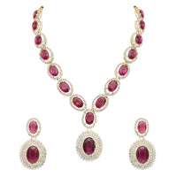 Etnico Stylish Design Crystal Diamond Necklace & Earrings Jewellery Set for Women (Wine)