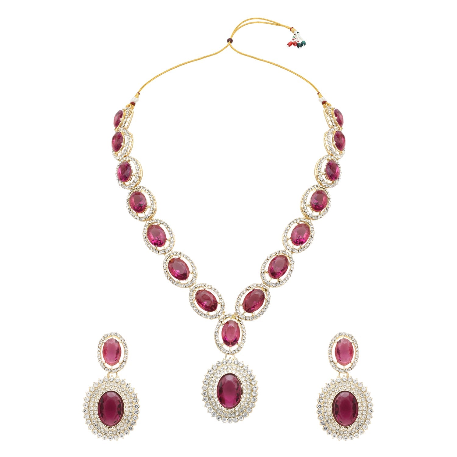 Etnico Stylish Design Crystal Diamond Necklace & Earrings Jewellery Set for Women (Wine)