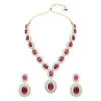 Etnico Stylish Design Crystal Diamond Necklace & Earrings Jewellery Set for Women (Wine)