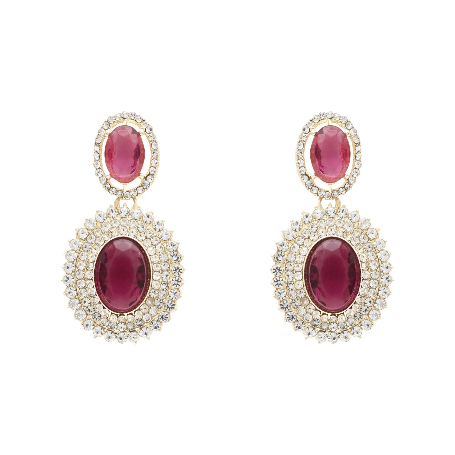 Etnico Stylish Design Crystal Diamond Necklace & Earrings Jewellery Set for Women (Wine)