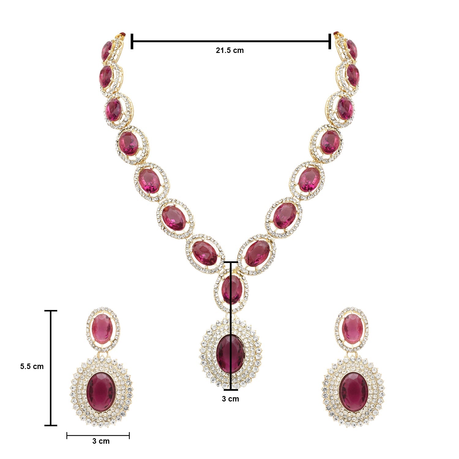 Etnico Stylish Design Crystal Diamond Necklace & Earrings Jewellery Set for Women (Wine)