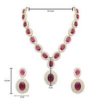 Etnico Stylish Design Crystal Diamond Necklace & Earrings Jewellery Set for Women (Wine)