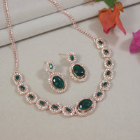Etnico Rose Gold Plated Stylish Design Crystal Diamond Necklace & Earrings Jewellery Set for Women (Green)