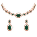 Etnico Rose Gold Plated Stylish Design Crystal Diamond Necklace & Earrings Jewellery Set for Women (Green)