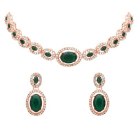Etnico Rose Gold Plated Stylish Design Crystal Diamond Necklace & Earrings Jewellery Set for Women (Green)