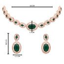 Etnico Rose Gold Plated Stylish Design Crystal Diamond Necklace & Earrings Jewellery Set for Women (Green)
