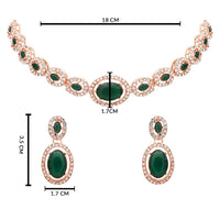Etnico Rose Gold Plated Stylish Design Crystal Diamond Necklace & Earrings Jewellery Set for Women (Green)