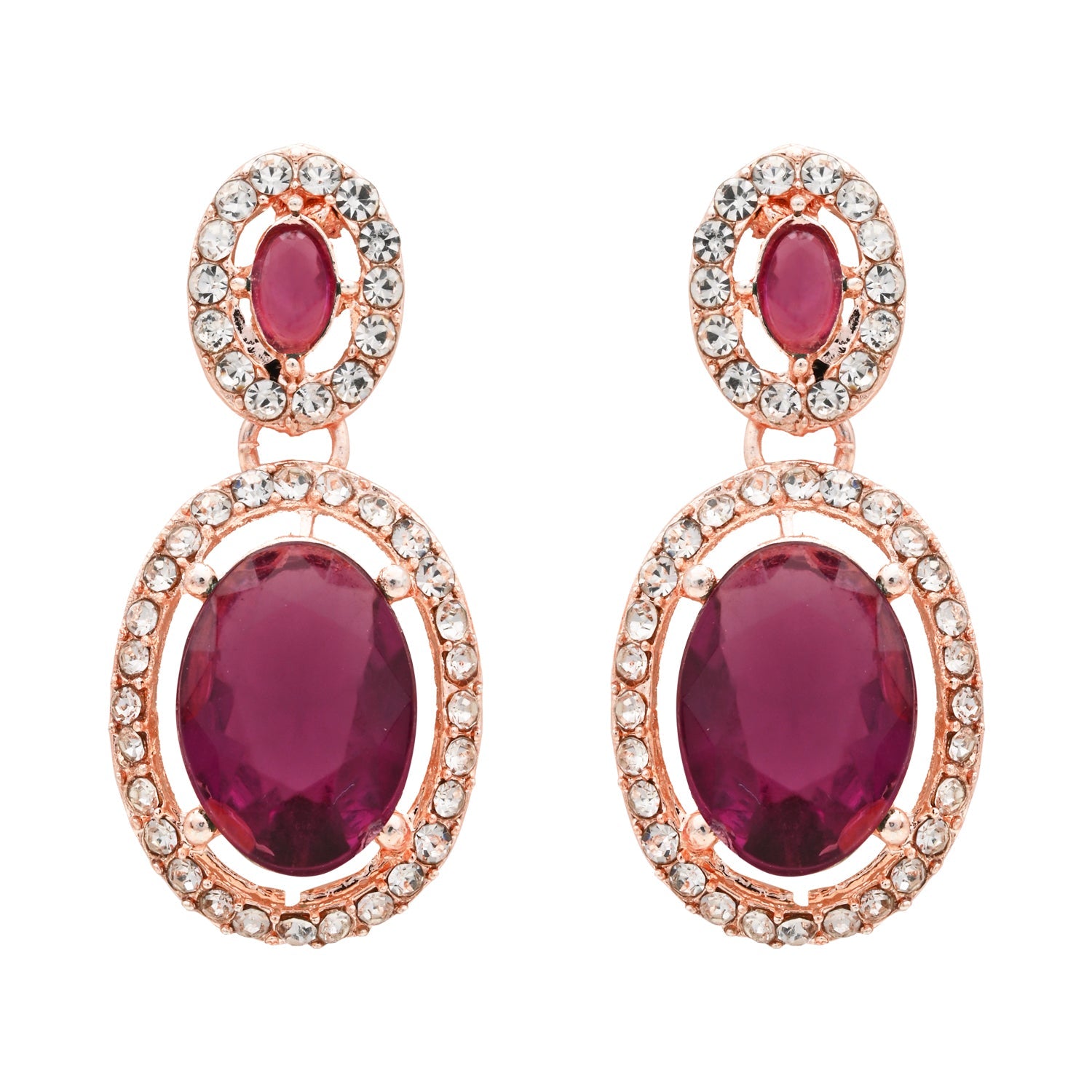 Etnico Rose Gold Plated Stylish Design Crystal Diamond Necklace & Earrings Jewellery Set for Women (IJ395RGWi)