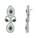 Etnico Silver Plated Stylish Design Crystal Diamond Necklace & Earrings Jewellery Set for Women (Silver Green)