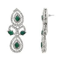 Etnico Silver Plated Stylish Design Crystal Diamond Necklace & Earrings Jewellery Set for Women (Silver Green)