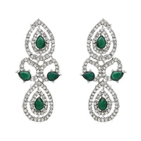 Etnico Silver Plated Stylish Design Crystal Diamond Necklace & Earrings Jewellery Set for Women (Silver Green)