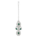 Etnico Silver Plated Stylish Design Crystal Diamond Necklace & Earrings Jewellery Set for Women (Silver Green)