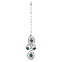 Etnico Silver Plated Stylish Design Crystal Diamond Necklace & Earrings Jewellery Set for Women (Silver Green)