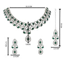 Etnico Silver Plated Stylish Design Crystal Diamond Necklace & Earrings Jewellery Set for Women (Silver Green)