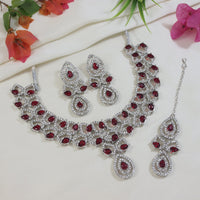 Etnico Silver Plated Stylish Design Crystal Diamond Necklace & Earrings Jewellery Set for Women (IJ396ZM)