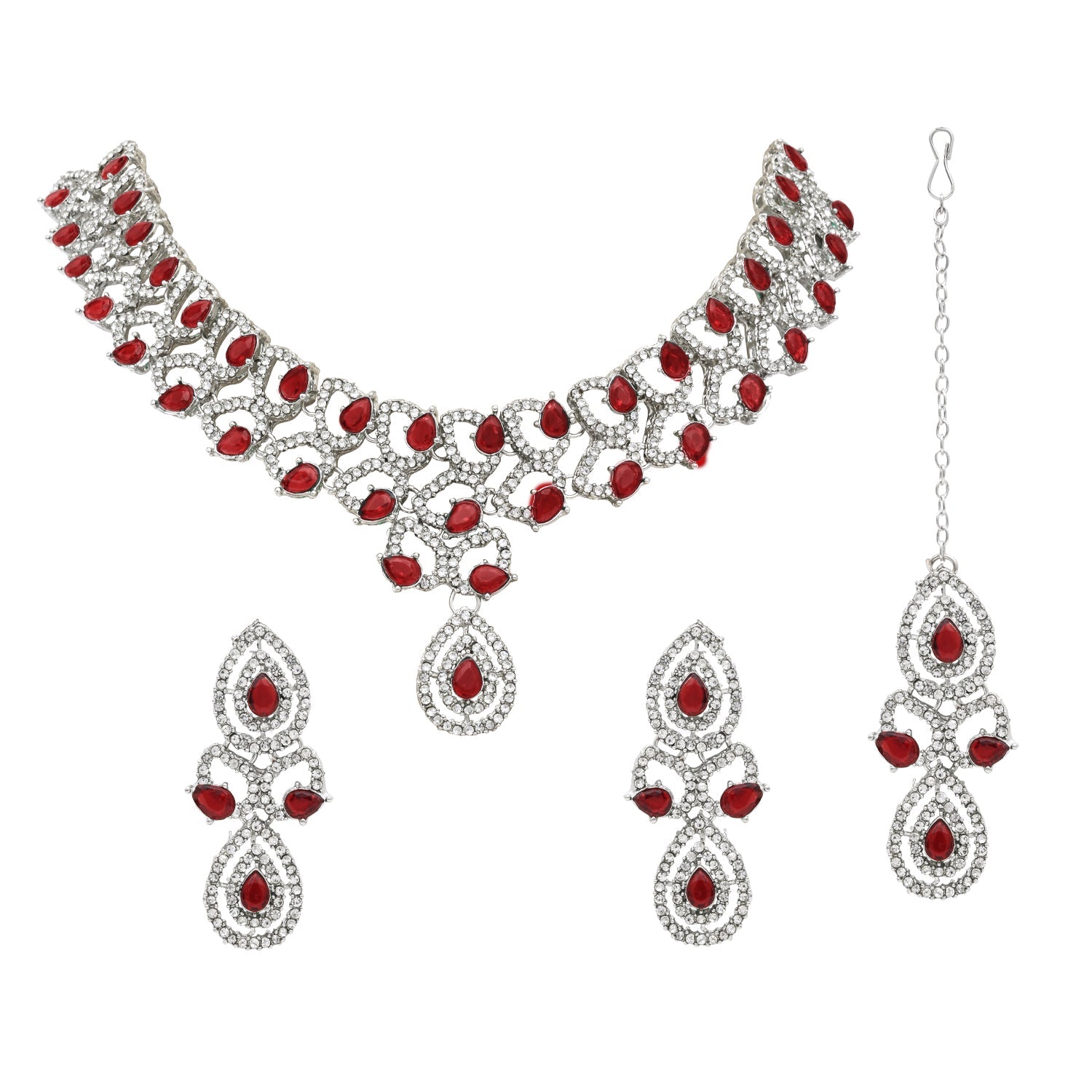 Etnico Silver Plated Stylish Design Crystal Diamond Necklace & Earrings Jewellery Set for Women (IJ396ZM)