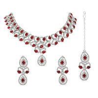 Etnico Silver Plated Stylish Design Crystal Diamond Necklace & Earrings Jewellery Set for Women (IJ396ZM)