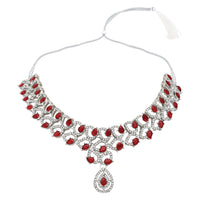 Etnico Silver Plated Stylish Design Crystal Diamond Necklace & Earrings Jewellery Set for Women (IJ396ZM)