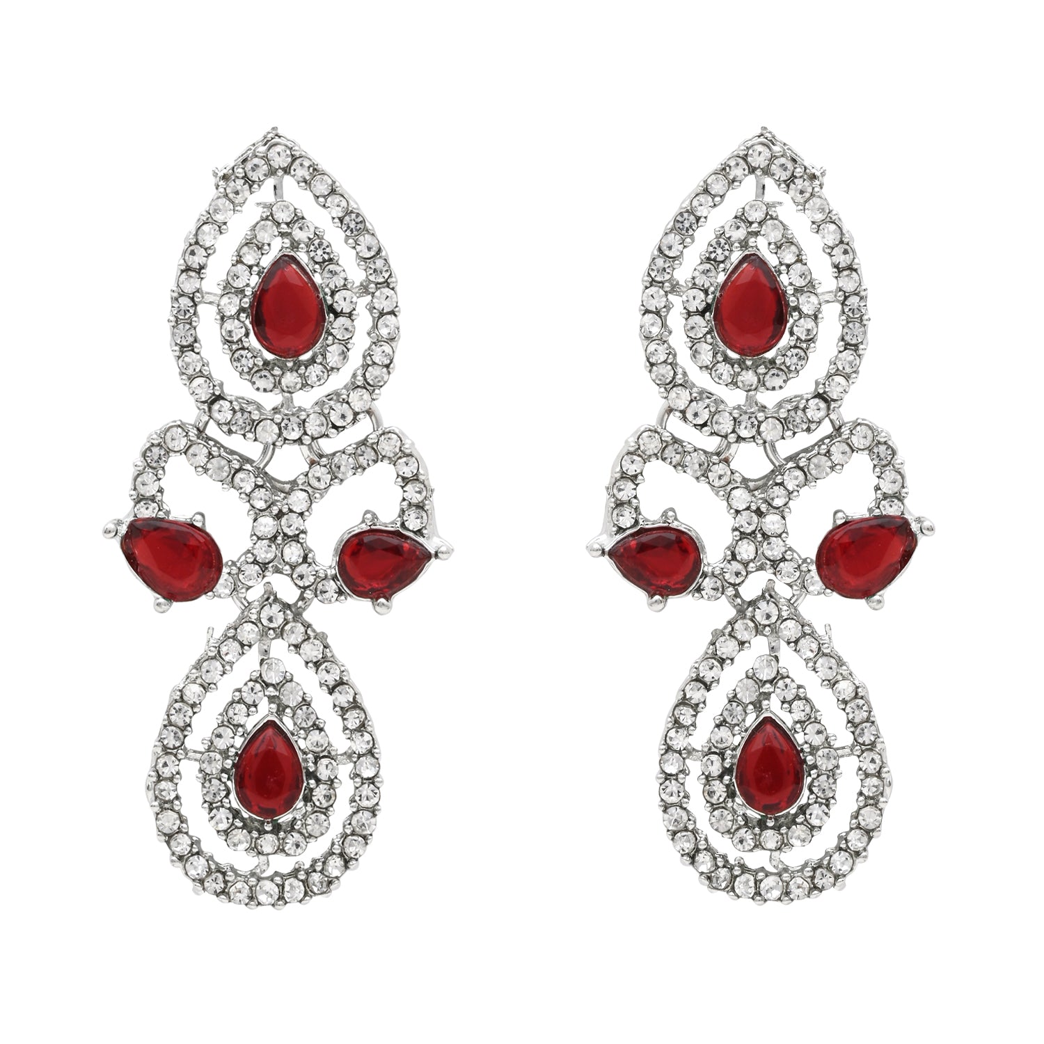 Etnico Silver Plated Stylish Design Crystal Diamond Necklace & Earrings Jewellery Set for Women (IJ396ZM)