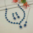 Etnico Silver Plated Stylish Design Crystal Diamond Necklace With Earrings & Maang Tikka Jewellery Set for Women (IJ397ZMO)