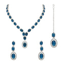 Etnico Silver Plated Stylish Design Crystal Diamond Necklace With Earrings & Maang Tikka Jewellery Set for Women (IJ397ZMO)