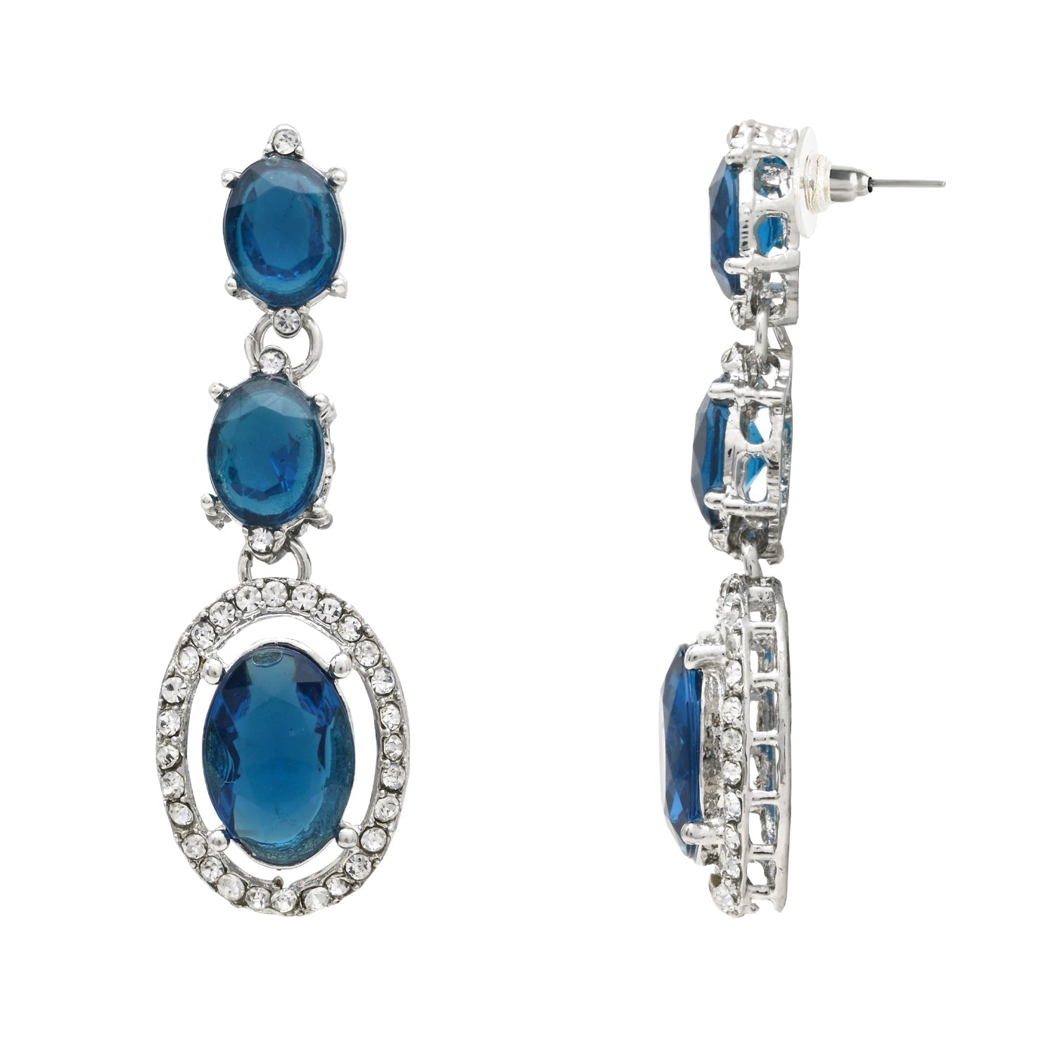 Etnico Silver Plated Stylish Design Crystal Diamond Necklace With Earrings & Maang Tikka Jewellery Set for Women (IJ397ZMO)