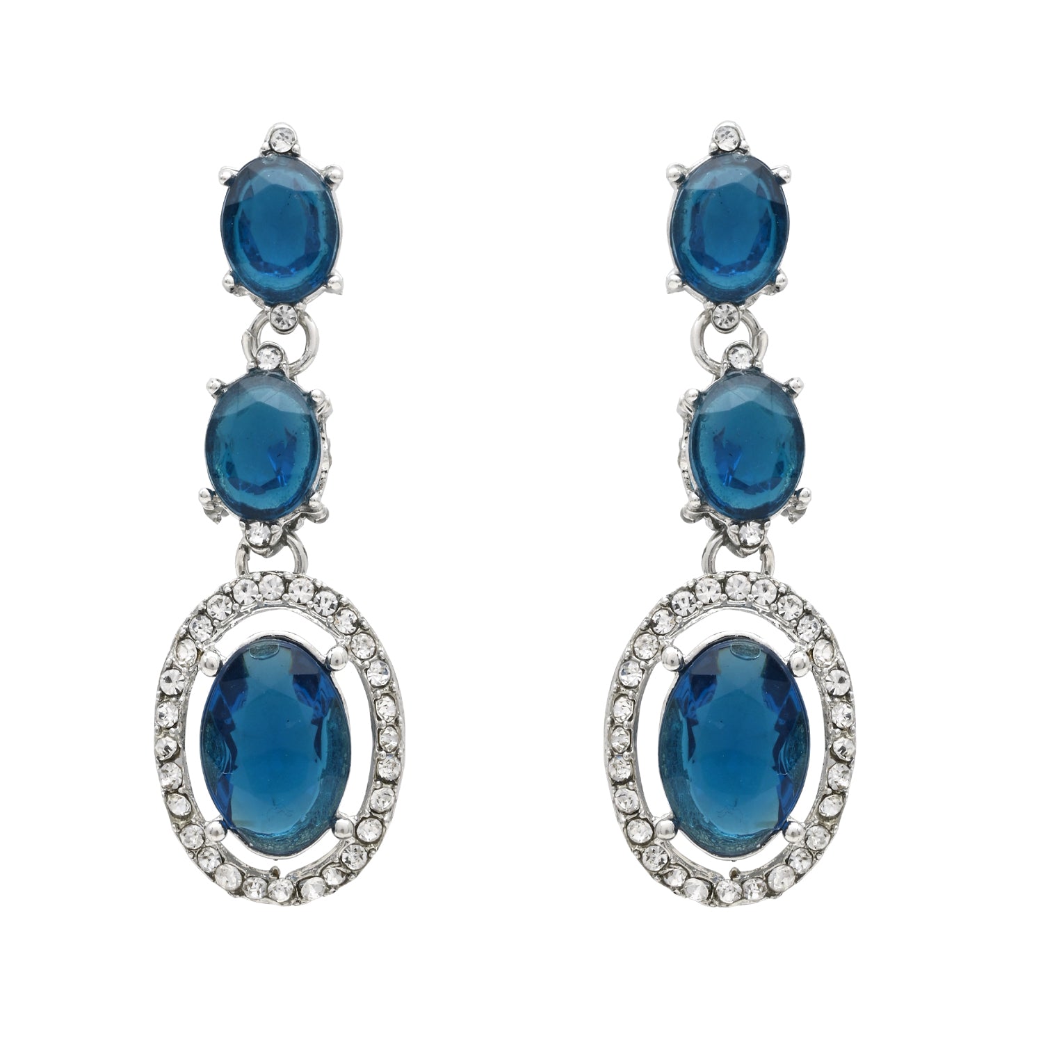 Etnico Silver Plated Stylish Design Crystal Diamond Necklace With Earrings & Maang Tikka Jewellery Set for Women (IJ397ZMO)