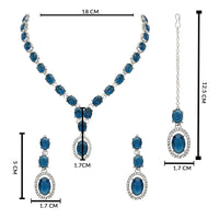 Etnico Silver Plated Stylish Design Crystal Diamond Necklace With Earrings & Maang Tikka Jewellery Set for Women (IJ397ZMO)