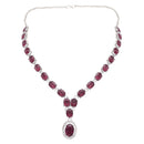 Etnico Silver Plated Stylish Design Crystal Diamond Necklace With Earrings & Maang Tikka Jewellery Set for Women (Silver Wine)