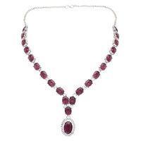 Etnico Silver Plated Stylish Design Crystal Diamond Necklace With Earrings & Maang Tikka Jewellery Set for Women (Silver Wine)