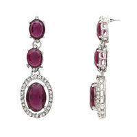 Etnico Silver Plated Stylish Design Crystal Diamond Necklace With Earrings & Maang Tikka Jewellery Set for Women (Silver Wine)