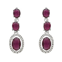 Etnico Silver Plated Stylish Design Crystal Diamond Necklace With Earrings & Maang Tikka Jewellery Set for Women (Silver Wine)