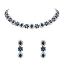 Etnico Silver Plated Traditional Stone Design Necklace Set with Earrings & Maang Tika for Women (IJ398ZBl)