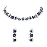 Etnico Silver Plated Traditional Stone Design Necklace Set with Earrings & Maang Tika for Women (IJ398ZBl)