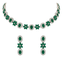 Etnico Silver Plated Traditional Stone Design Necklace Set with Earrings & Maang Tika for Women (Silver Green)