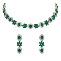 Etnico Silver Plated Traditional Stone Design Necklace Set with Earrings & Maang Tika for Women (Silver Green)