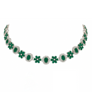 Etnico Silver Plated Traditional Stone Design Necklace Set with Earrings & Maang Tika for Women (Silver Green)