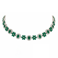 Etnico Silver Plated Traditional Stone Design Necklace Set with Earrings & Maang Tika for Women (Silver Green)