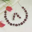 Etnico Silver Plated Traditional Stone Design Necklace Set with Earrings & Maang Tika for Women (Silver Maroon)