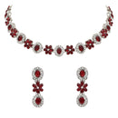 Etnico Silver Plated Traditional Stone Design Necklace Set with Earrings & Maang Tika for Women (Silver Maroon)