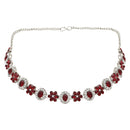 Etnico Silver Plated Traditional Stone Design Necklace Set with Earrings & Maang Tika for Women (Silver Maroon)