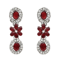 Etnico Silver Plated Traditional Stone Design Necklace Set with Earrings & Maang Tika for Women (Silver Maroon)