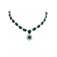 Etnico Silver Plated Traditional Stone Design Necklace Set with Earrings & Maang Tika for Women (IJ399ZG)