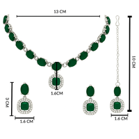 Etnico Silver Plated Traditional Stone Design Necklace Set with Earrings & Maang Tika for Women (IJ399ZG)