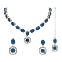 Etnico Silver Plated Stylish Design Crystal Diamond Necklace & Earrings Jewellery Set for Women (Montana)